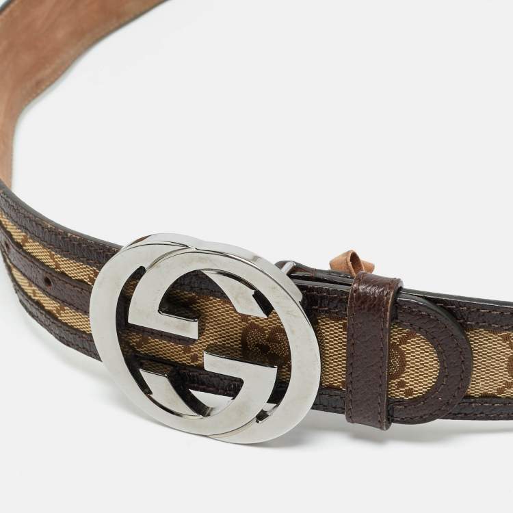Pre Owned Gucci Interlocking G 95 CM Buckle Belt Beige/Brown GG Canvas and Leather