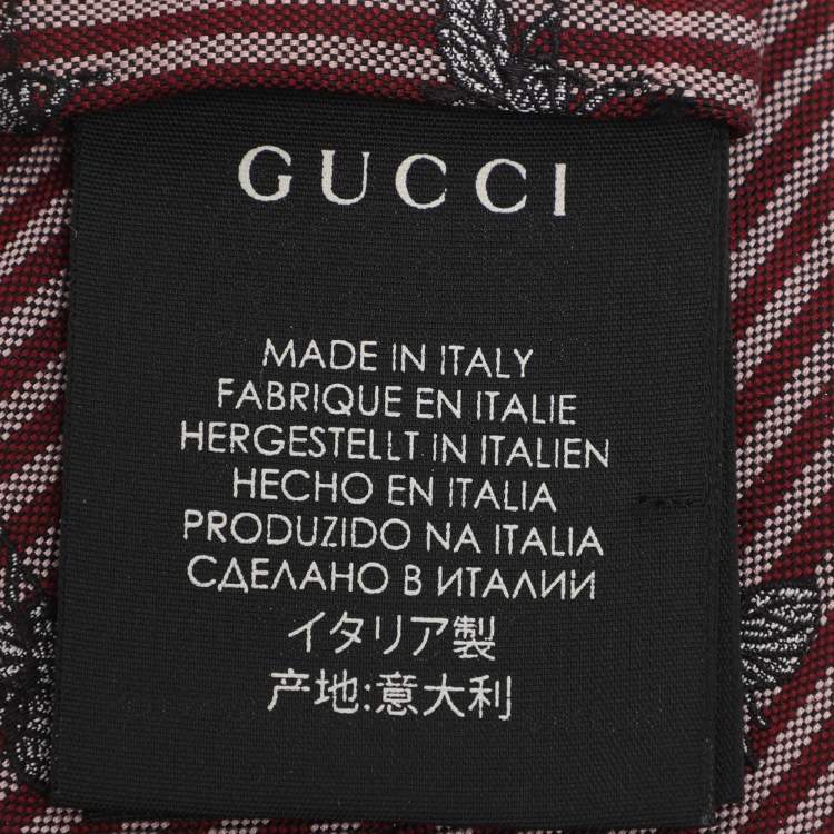 Pre Owned Gucci Red Stripe Bee Motif Silk and Cotton Tie