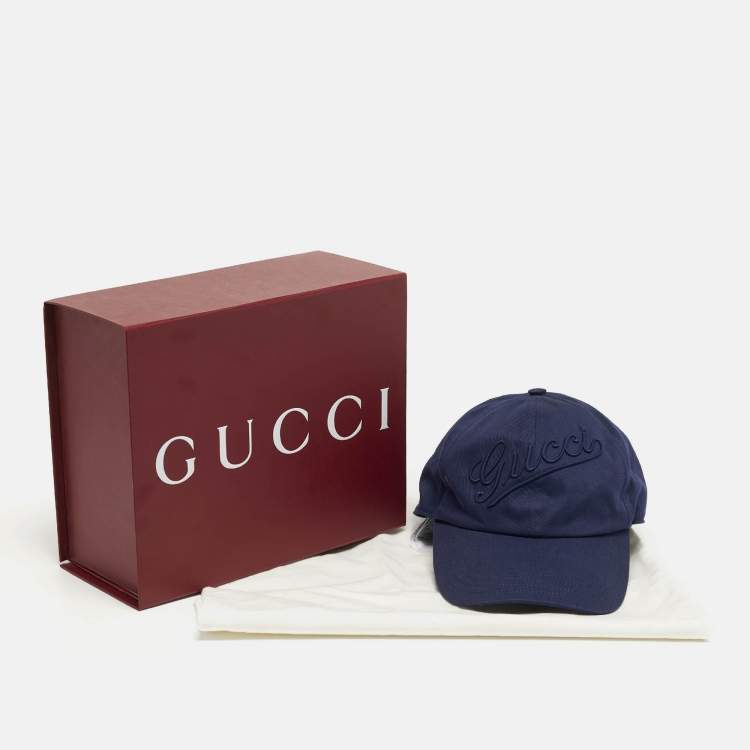 Pre Owned Gucci Navy Blue Logo Embroidered Cotton Baseball Cap M/58 cm