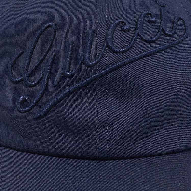 Pre Owned Gucci Navy Blue Logo Embroidered Cotton Baseball Cap M/58 cm