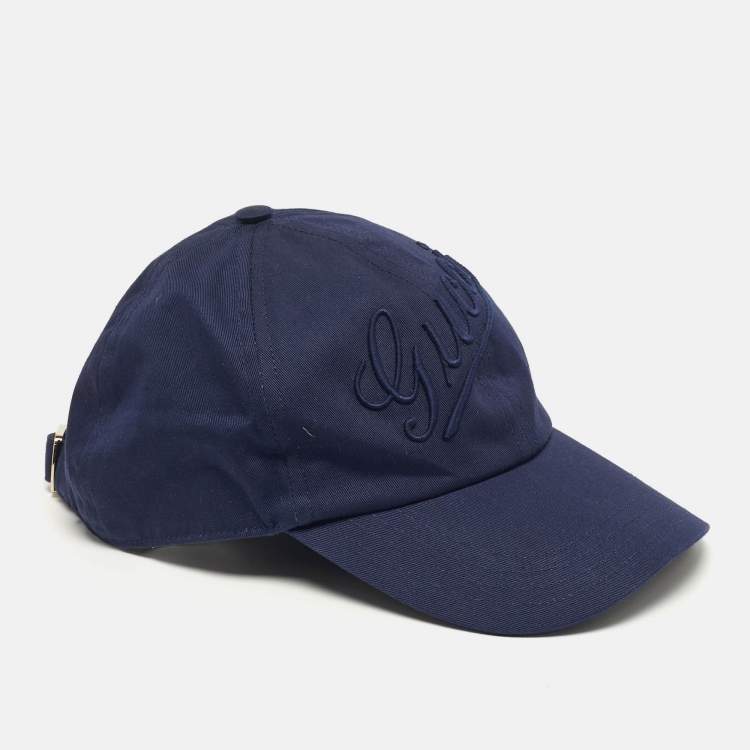 Pre Owned Gucci Navy Blue Logo Embroidered Cotton Baseball Cap M/58 cm