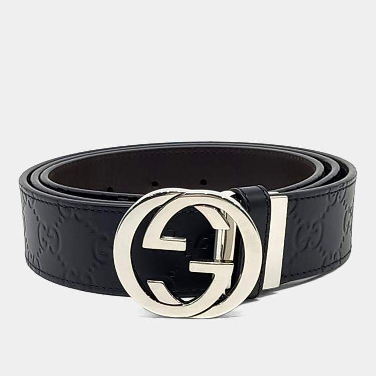 Pre Owned Gucci Black Brown Leather Sima Line Reversible Belt