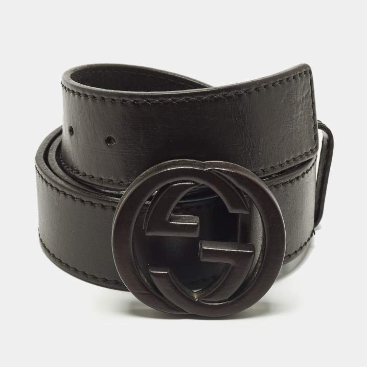 Pre Owned Gucci Interlocking G 85CM Belt Dark Brown Leather