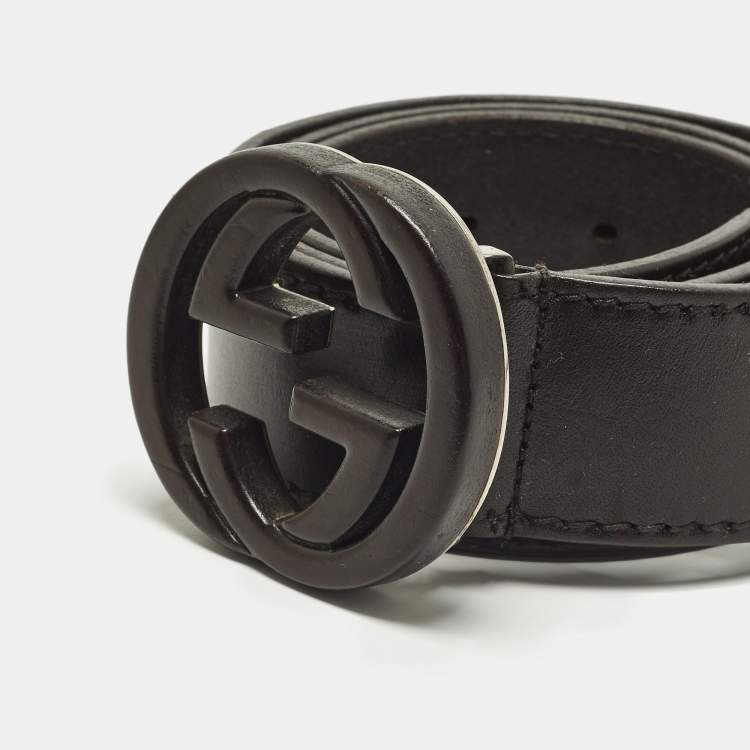 Pre Owned Gucci Interlocking G 85CM Belt Dark Brown Leather