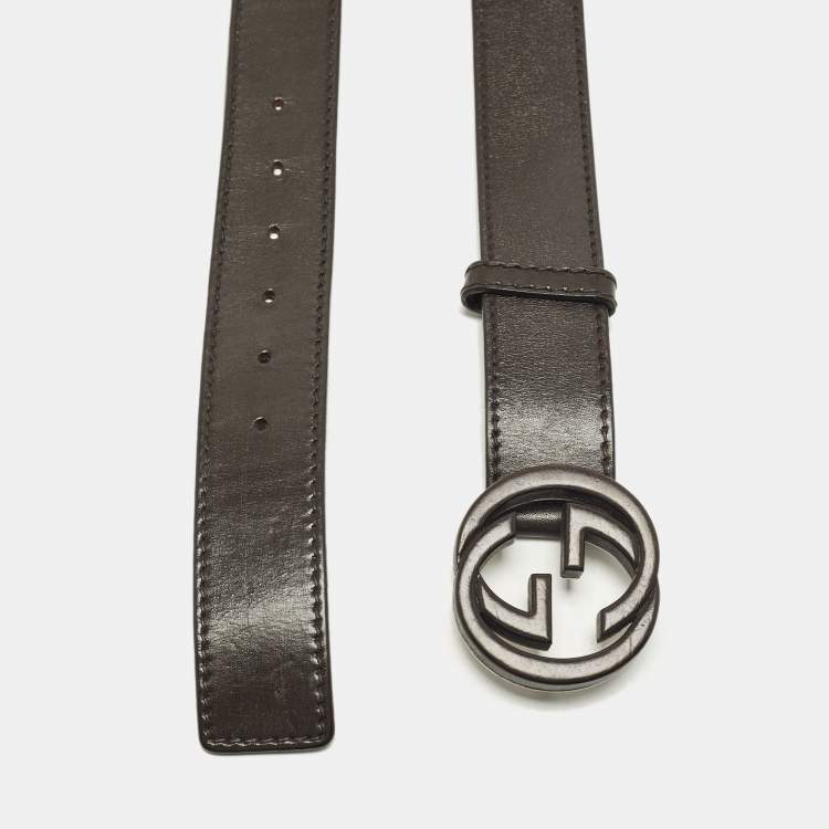 Pre Owned Gucci Interlocking G 85CM Belt Dark Brown Leather