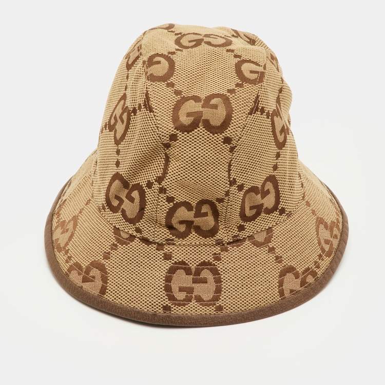Pre Owned قبعة باكت من غوتشي من قماش GG بلون بني/بيج بحجم متوسط 57