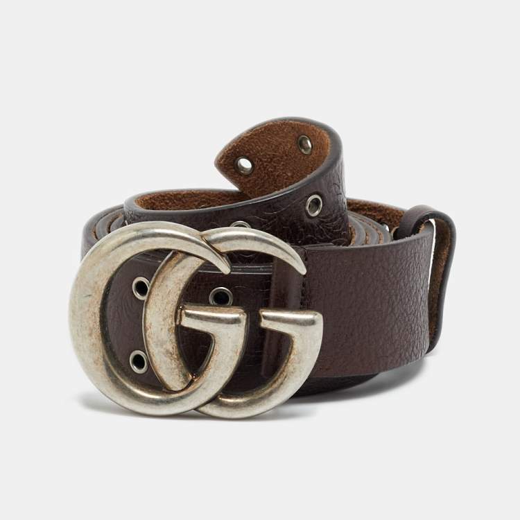 Pre Owned Gucci Studded GG Buckle 105 CM Brown Leather