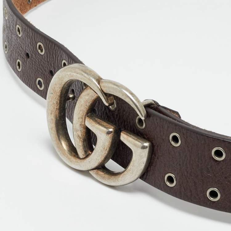 Pre Owned Gucci Studded GG Buckle 105 CM Brown Leather