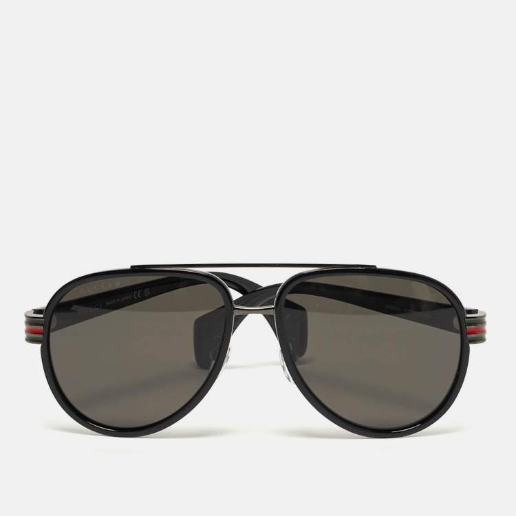 Pre Owned Gucci Black GG0447S Web Aviator Sunglasses