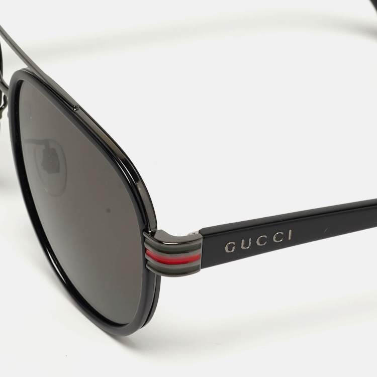 Pre Owned Gucci Black GG0447S Web Aviator Sunglasses