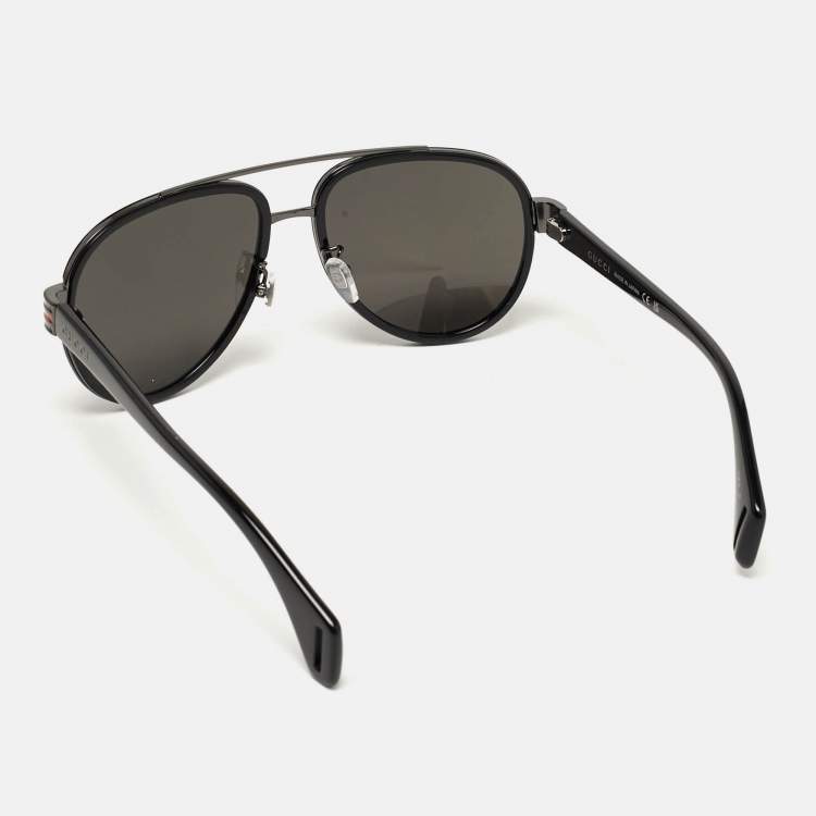 Pre Owned Gucci Black GG0447S Web Aviator Sunglasses