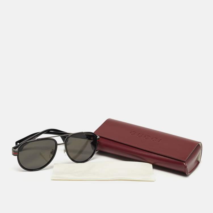 Pre Owned Gucci Black GG0447S Web Aviator Sunglasses