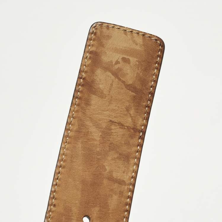 Pre Owned Gucci Interlocking G 85 CM Buckle Belt Brown Guccissima Leather