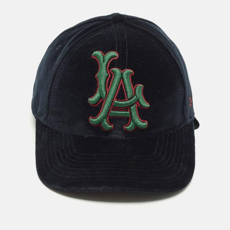 Pre Owned Gucci X MLB Navy Blue LA Embroidered Velvet Baseball Cap 57-61 cm