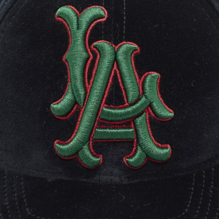 Pre Owned Gucci X MLB Navy Blue LA Embroidered Velvet Baseball Cap 57-61 cm