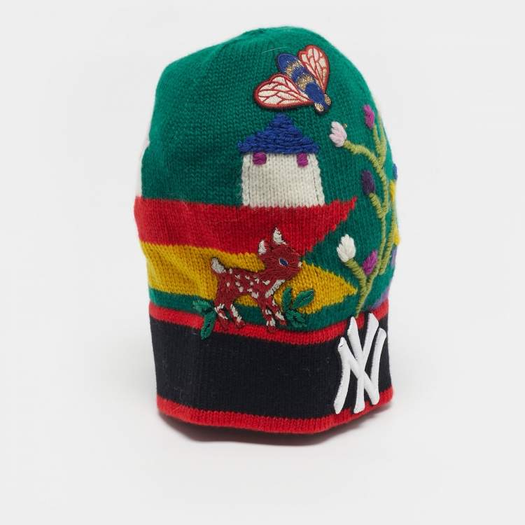 Pre Owned Gucci x NY Yankees Green Embroidered Wool Beanie S