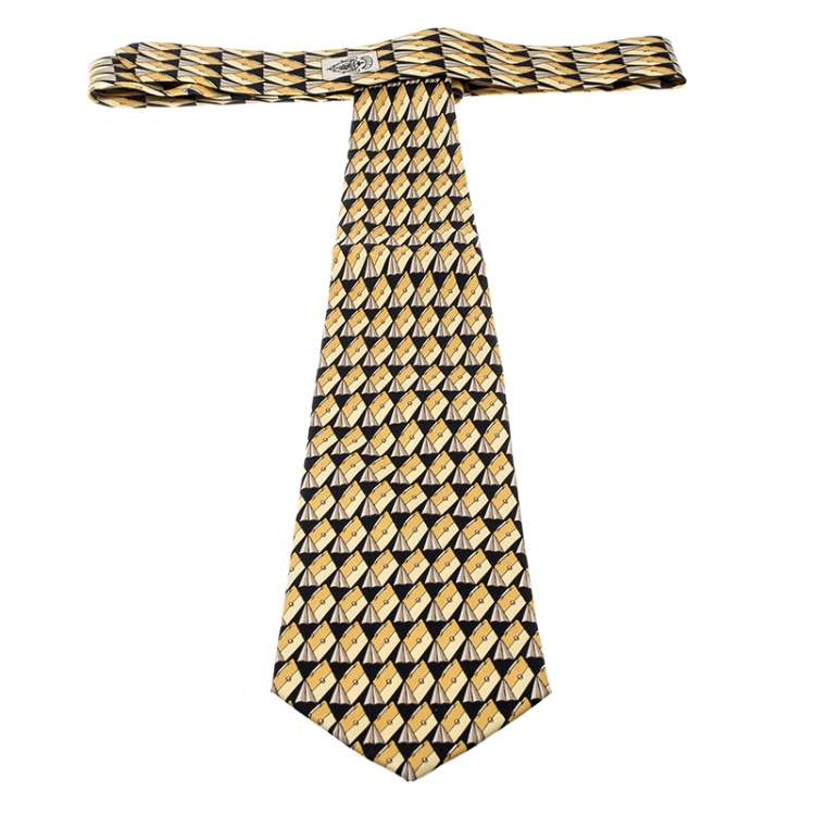 Pre Owned Gucci Vintage Black and Yellow Bag Print Silk Tie