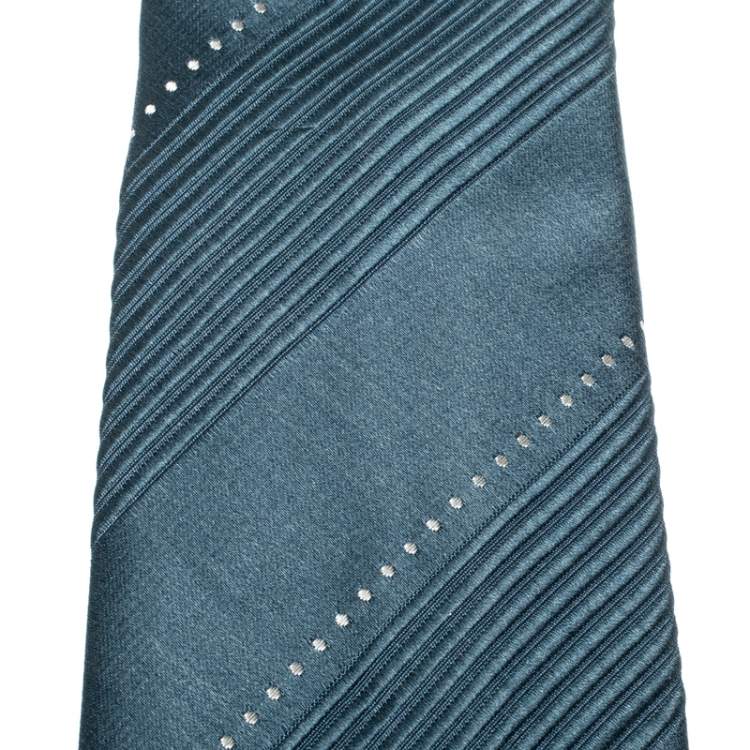 Pre Owned Gucci Vintage Grey Striped Silk Traditional Tie
