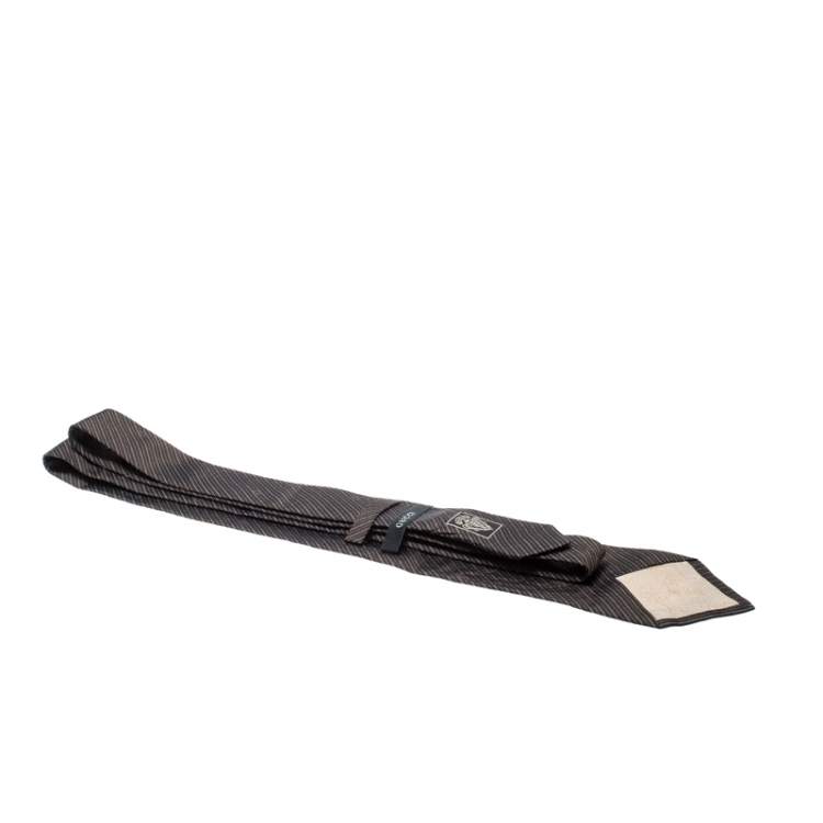 مملوكة مسبقًا Gucci Vintage Dark Brown Diagonal Striped Silk Jacquard Tie