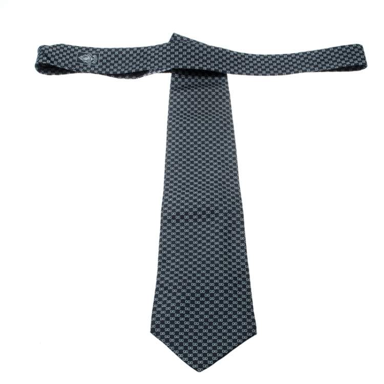 مملوكة مسبقًا Gucci Navy Blue Silk Jacquard Logo Patterned Tie 