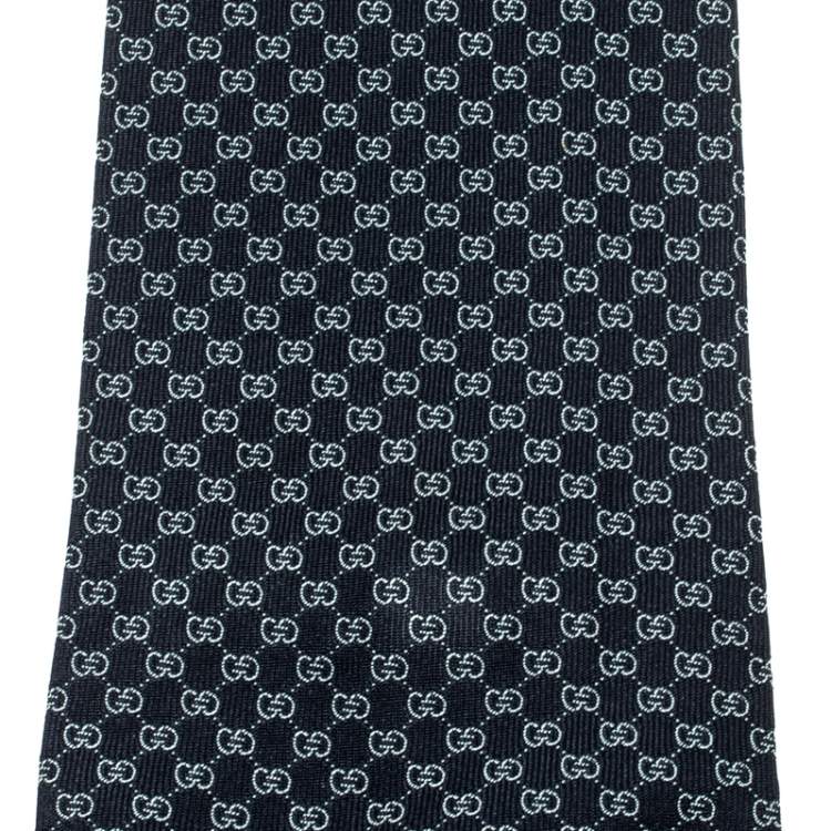 مملوكة مسبقًا Gucci Navy Blue Silk Jacquard Logo Patterned Tie 