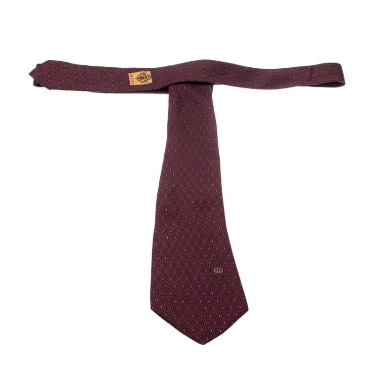 Pre Owned Gucci Vintage Burgundy Geometric Pattern Silk Tie 