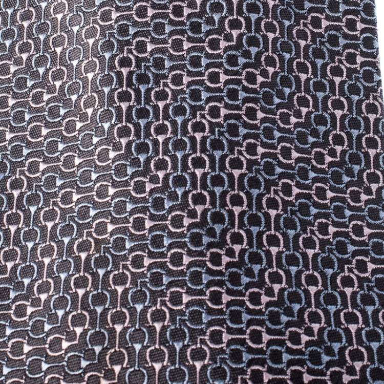 Pre Owned Gucci Grey Saddle Pattern Jacquard Silk Tie