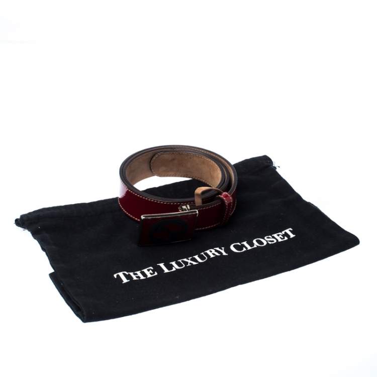 Pre Owned Gucci Red Patent Leather GG Plaque Belt 80CM