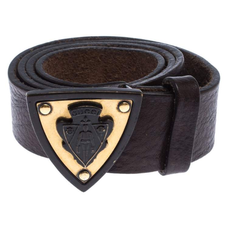 Pre Owned Gucci Dark Brown Leather Hysteria Crest Belt 85CM