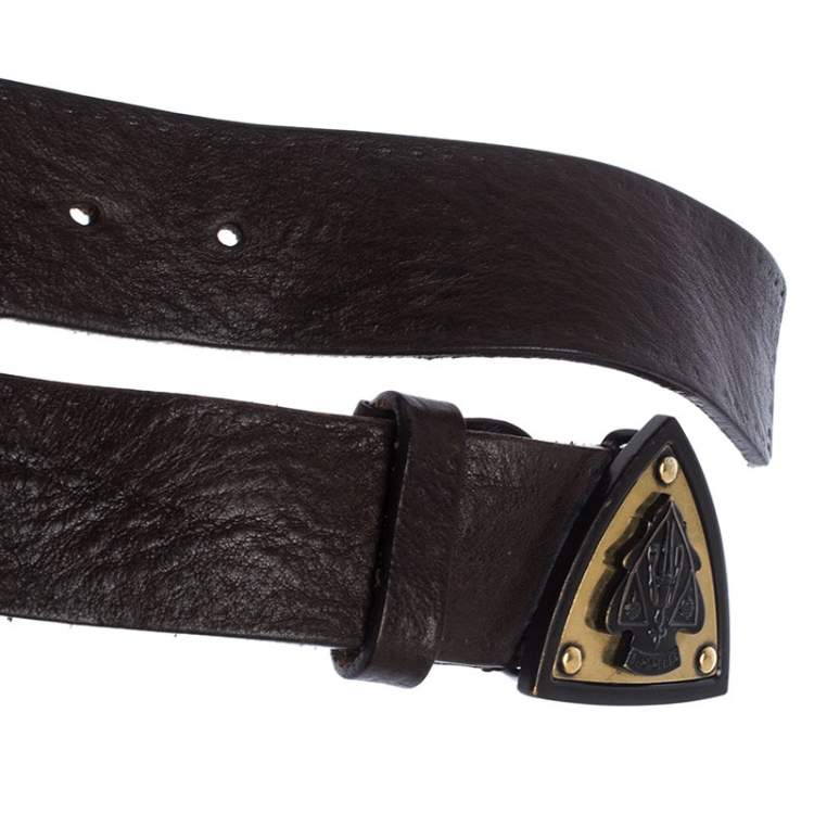 Pre Owned Gucci Dark Brown Leather Hysteria Crest Belt 85CM