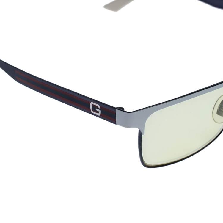 Pre Owned Gucci White/Yellow GG 2205 Web Stripe Rectangle Sunglasses