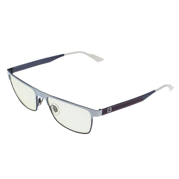 Pre Owned Gucci White/Yellow GG 2205 Web Stripe Rectangle Sunglasses