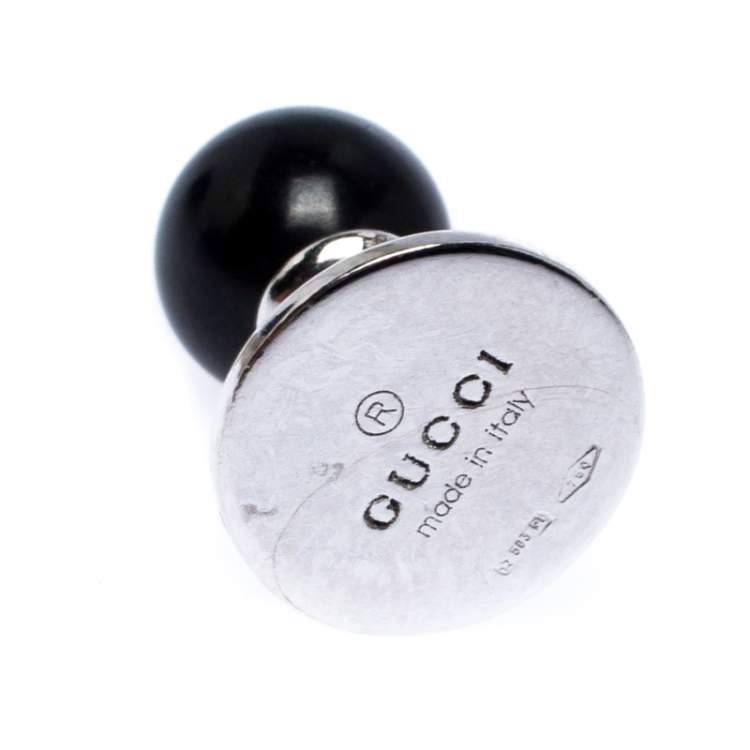 Pre Owned Gucci Onyx 18K White Gold Set of 3 Shirt Studs