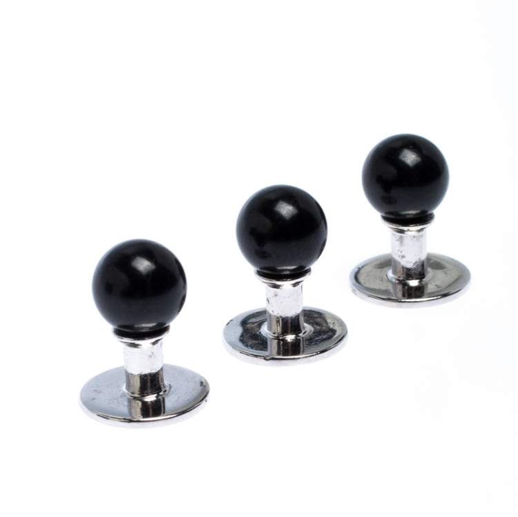 Pre Owned Gucci Onyx 18K White Gold Set of 3 Shirt Studs