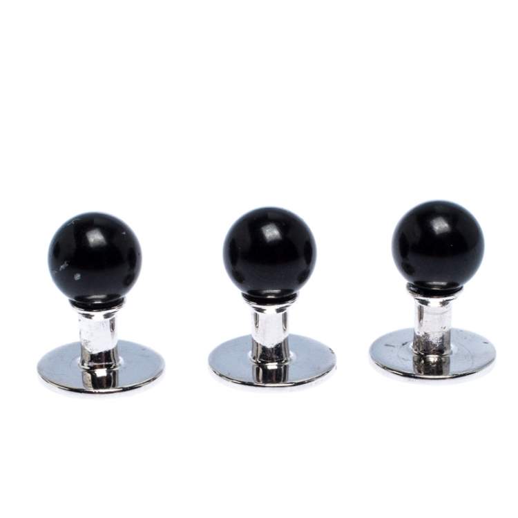 Pre Owned Gucci Onyx 18K White Gold Set of 3 Shirt Studs