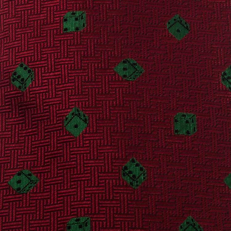 مملوكة مسبقًا Gucci Red Dice Patterned Jacquard Silk Tie