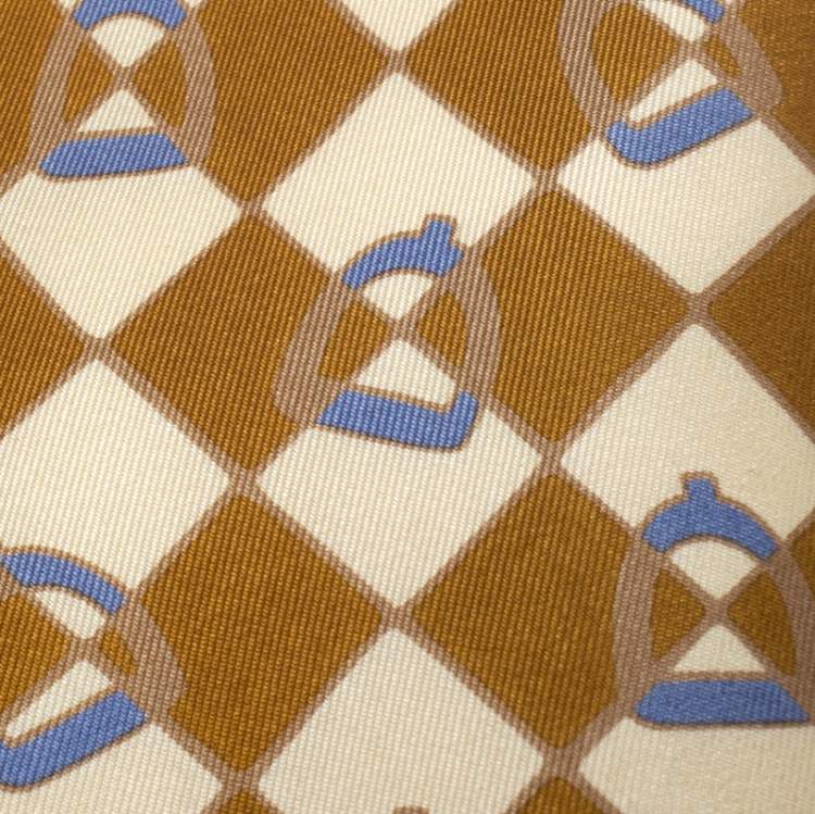 Pre Owned Gucci Vintage Bronze Gold Stirrup Print Silk Tie