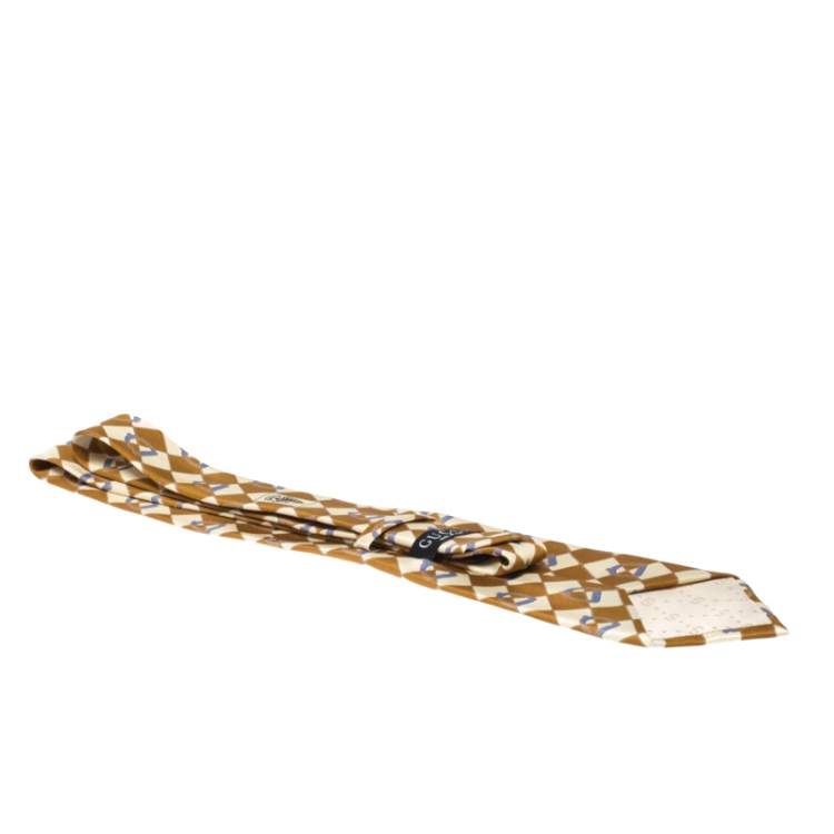 Pre Owned Gucci Vintage Bronze Gold Stirrup Print Silk Tie