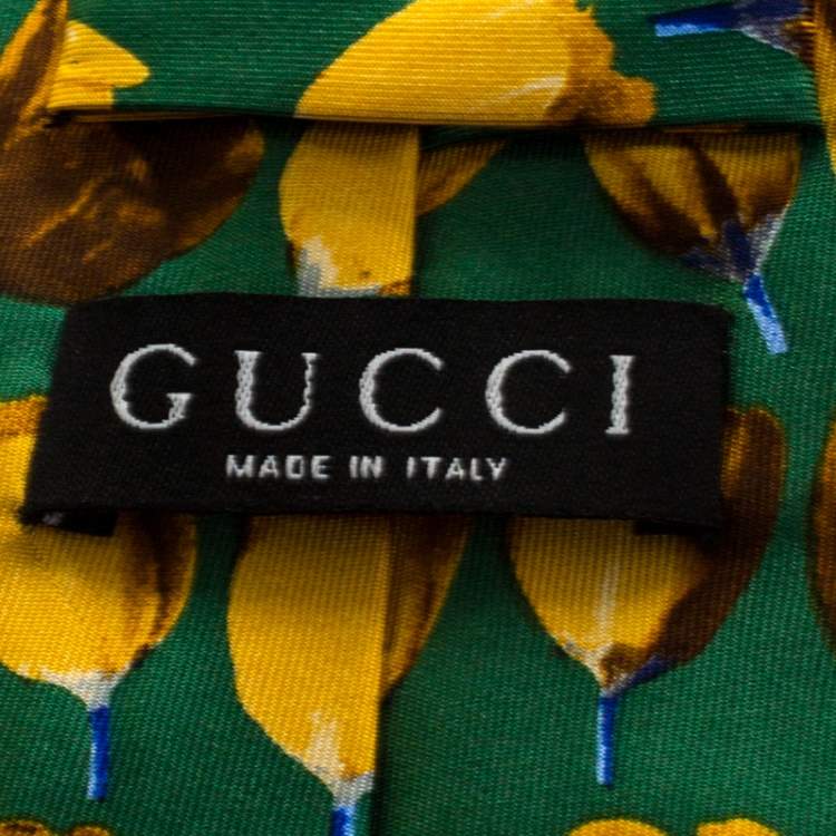 مملوكة مسبقًا Gucci Vinatge Green and Yellow Floral Print Silk Tie
