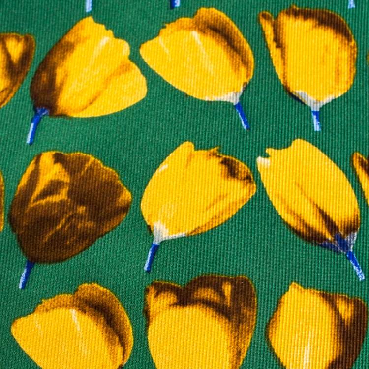 مملوكة مسبقًا Gucci Vinatge Green and Yellow Floral Print Silk Tie