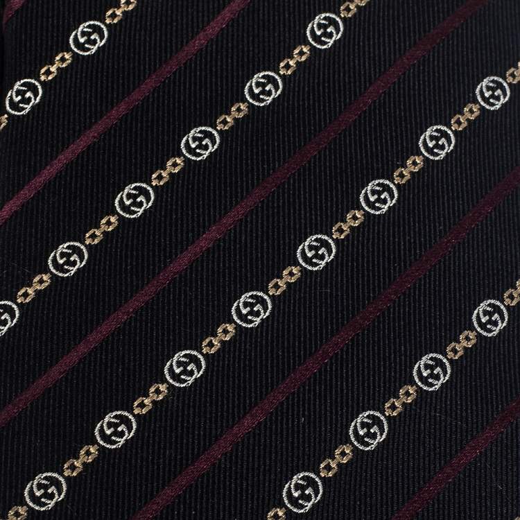 Louis Vuitton Mens Dotted Stripe Logo Jacquard Silk Tie Black