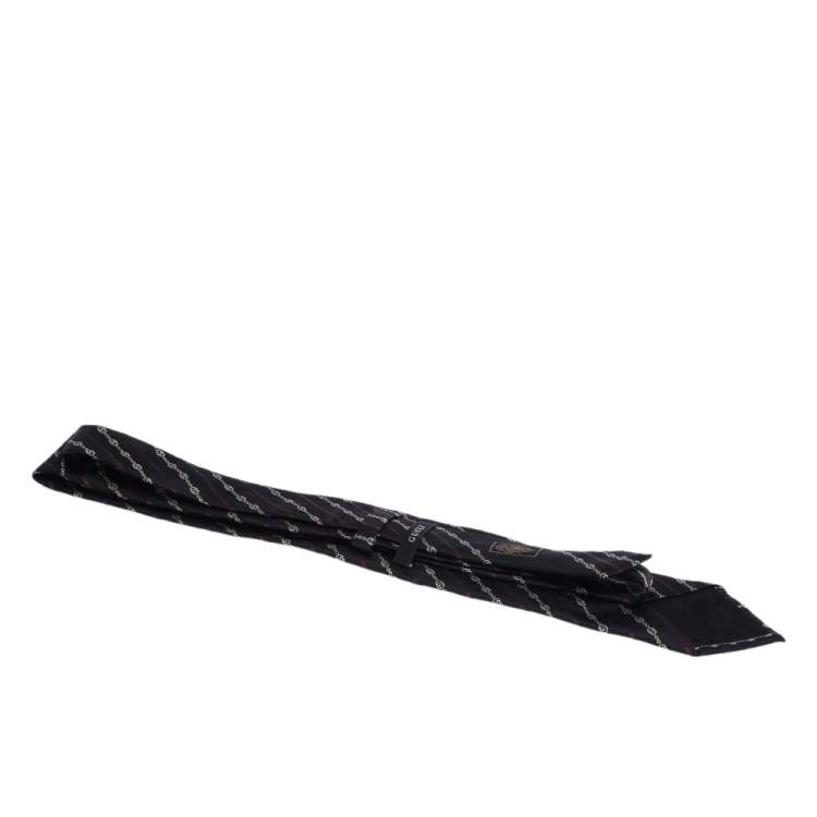 Pre Owned Gucci Black Diagonal Striped Monogram Jacquard Silk Tie