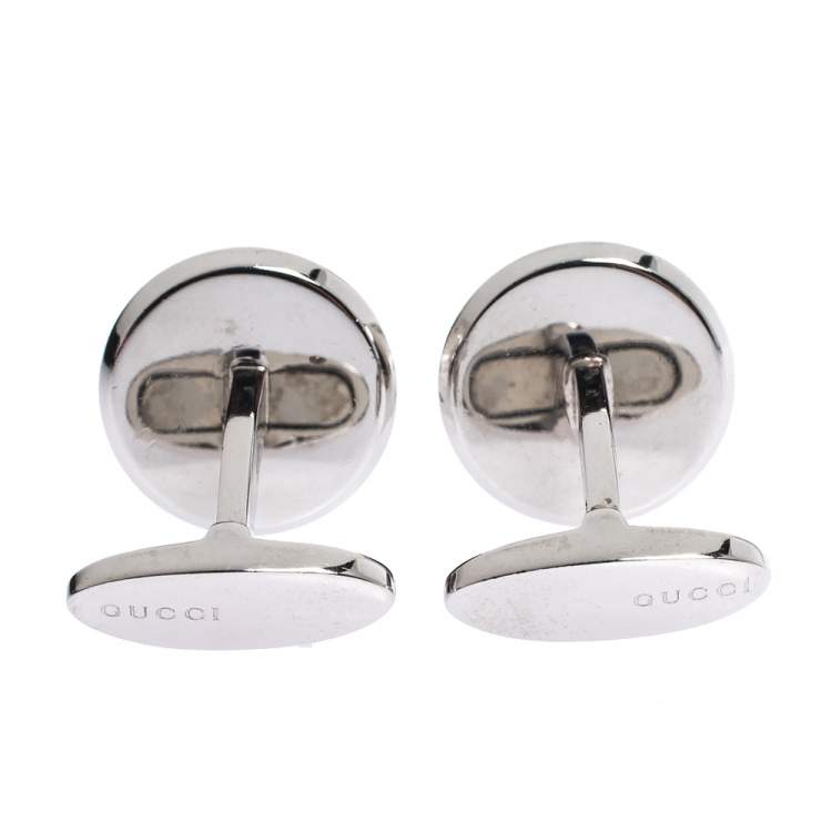 Pre Owned Gucci Icon Onyx 18K White Gold Cufflinks