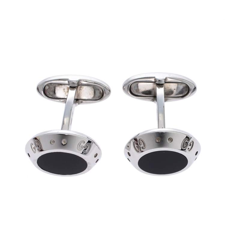 Pre Owned Gucci Icon Onyx 18K White Gold Cufflinks