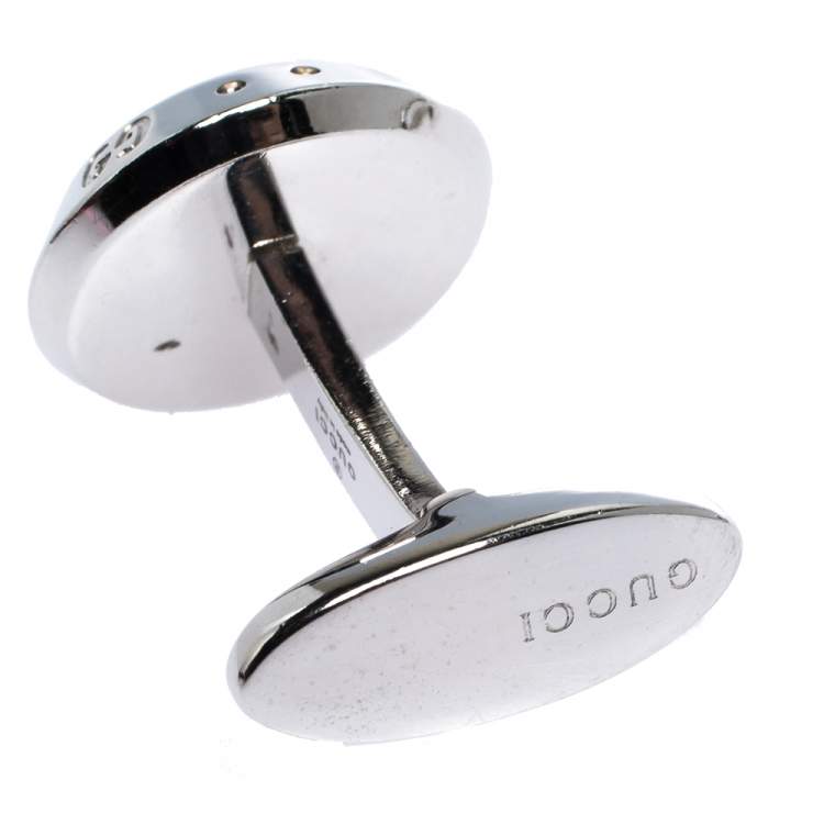 Pre Owned Gucci Icon Onyx 18K White Gold Cufflinks