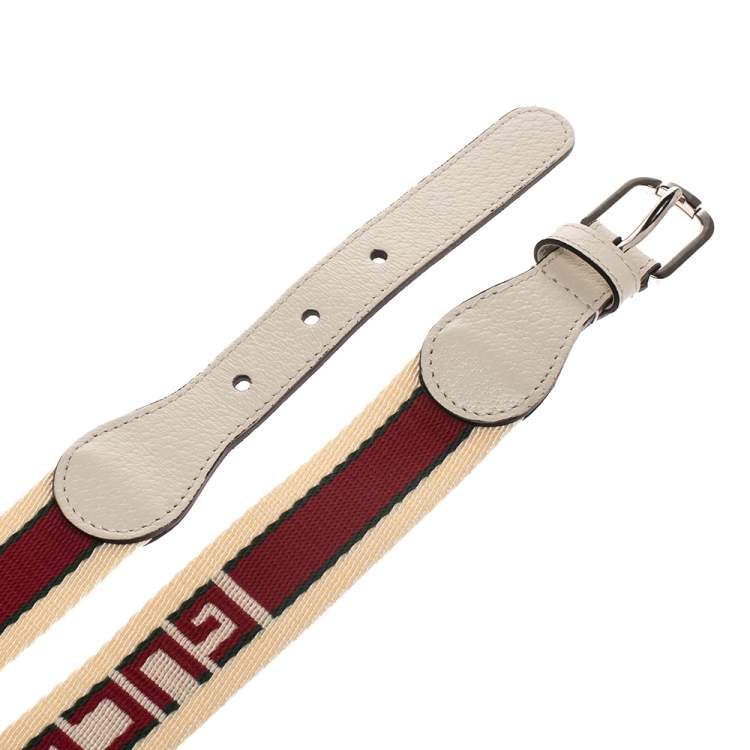 Pre Owned Gucci Off White Fabric Logo Belt 100CM