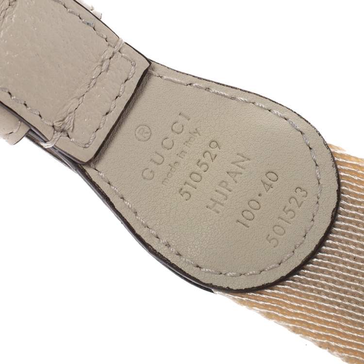Pre Owned Gucci Off White Fabric Logo Belt 100CM
