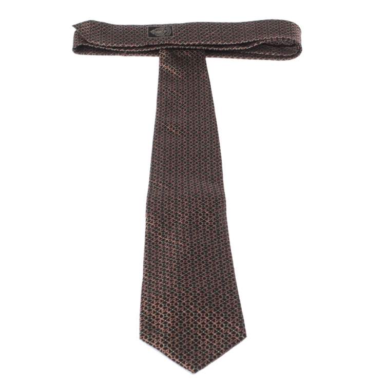 Pre Owned Gucci Brown Monogram Patterned Jacquard Silk Tie