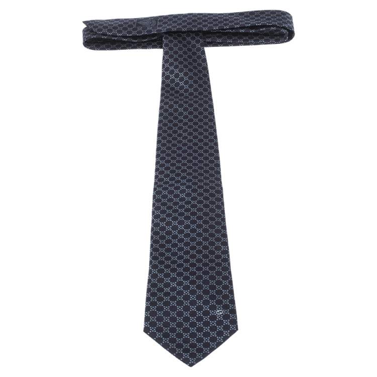 مملوكة مسبقًا Gucci Navy Blue Geometric Patterned Silk Tie 