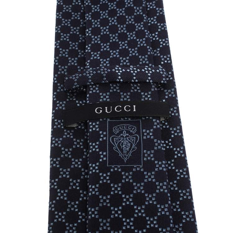 مملوكة مسبقًا Gucci Navy Blue Geometric Patterned Silk Tie 